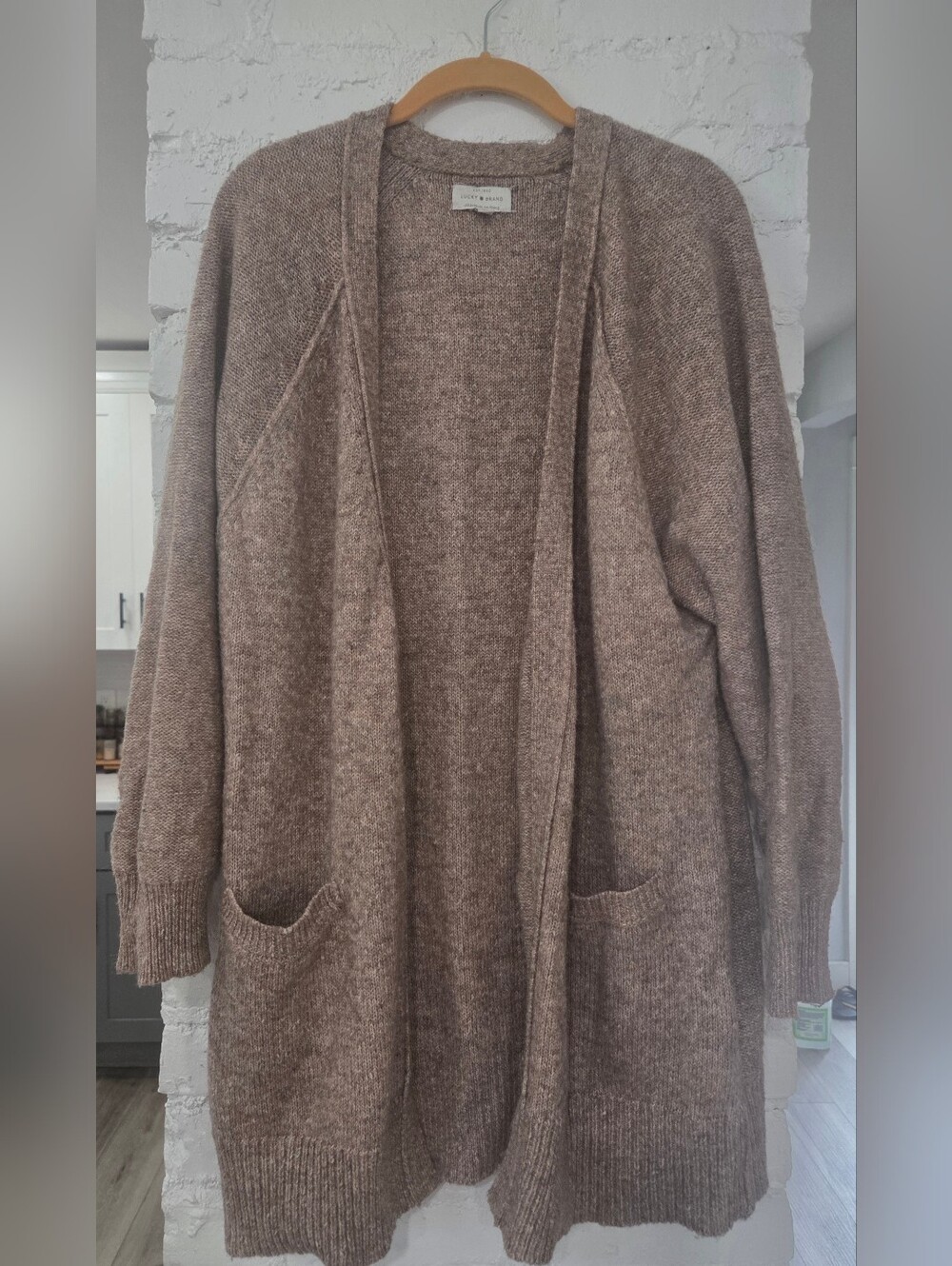 Lucky Brand Brown Open-Front Pocket Cardigan